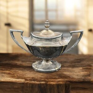 Vintage Lbs Co. silver plate covered sugar bowl art deco style